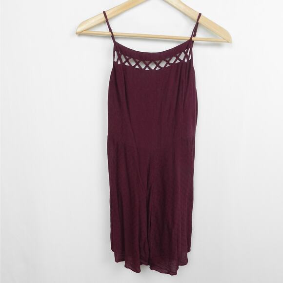 Urban Outfitters Romper Size‎ 10 Burgundy Kimchi Blue Tie Back Minimalist Boho - Picture 2 of 11
